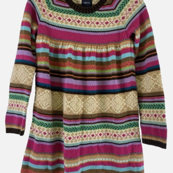 GAP Kids Sweater Dress Long Sleeves Multi Fair Isle Striped Girls Large 10 - Picture 8 of 8